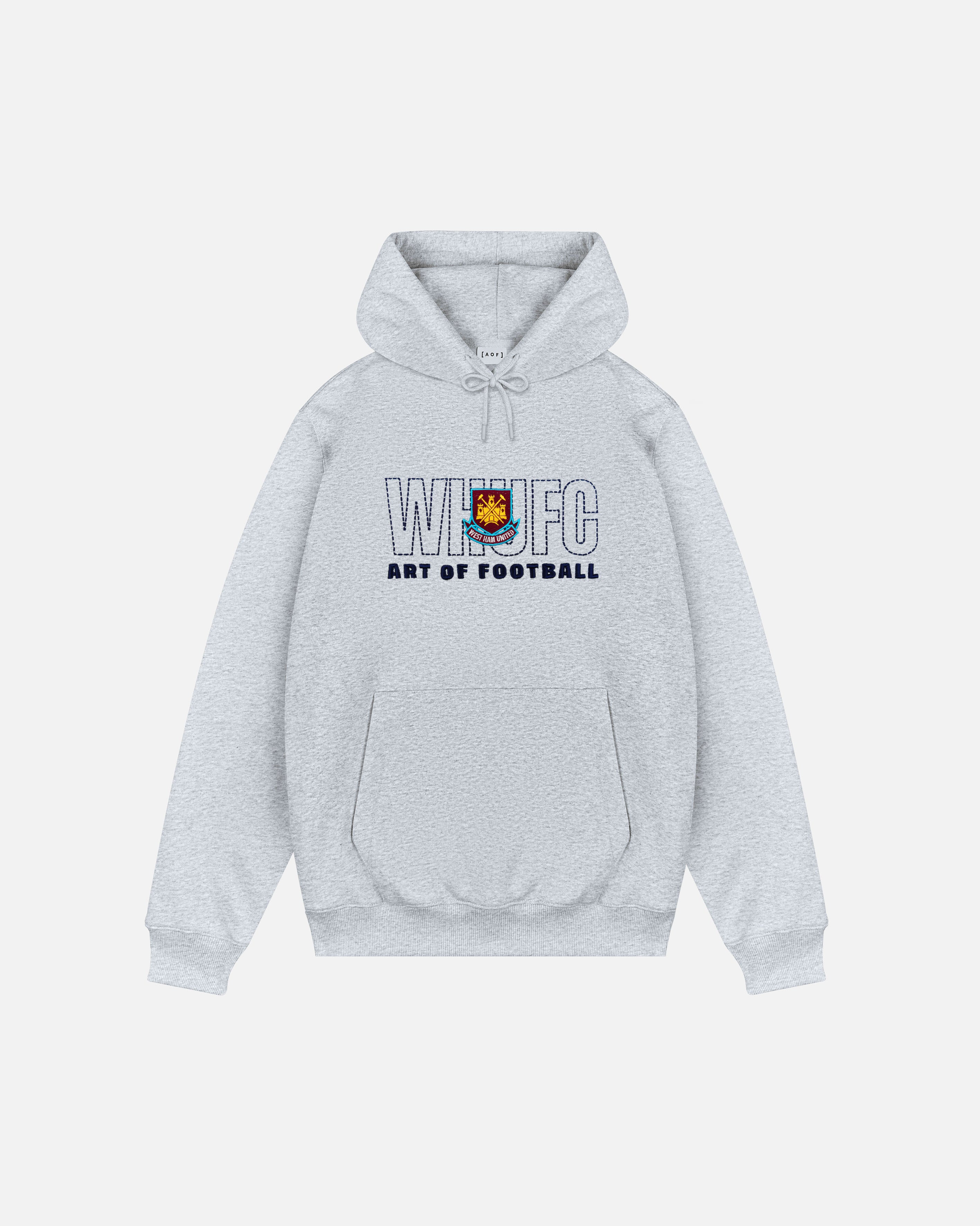 AOF x West Ham 90s Hoodie | Grey Embroidered Top | Art of Football
